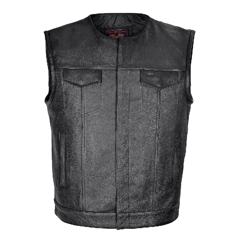 HMM919 Men's Zipper and Snap Closure Leather Motorcycle Club Vest Quick Access Gun Pocket