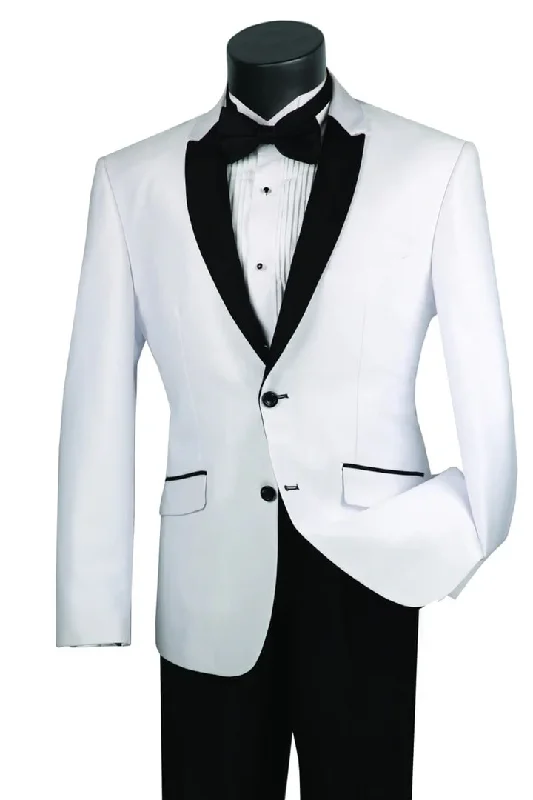 All White Mens Tuxedo -  Wedding Suit - Mens 2 Button Slim Fit Peak Shawl Tuxedo In White