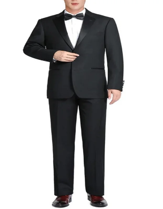 Black Tuxedo - Mens Wedding Suit - Notch Lapel Classic Fit Wool Tuxedo Black Prom Suit