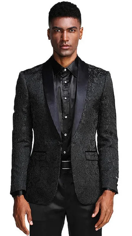 Black Tuxedo - Mens Wedding Suit Tonal Paisley - Black Prom Suit