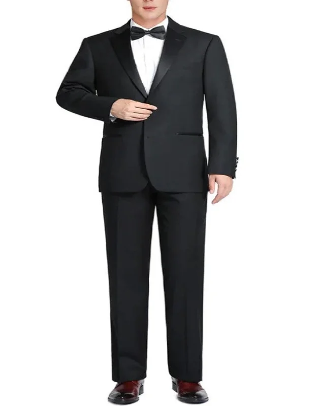 Black Tuxedo - Single Breasted Welt Chest Pocket Mens Wedding Suit - Black Prom Suit