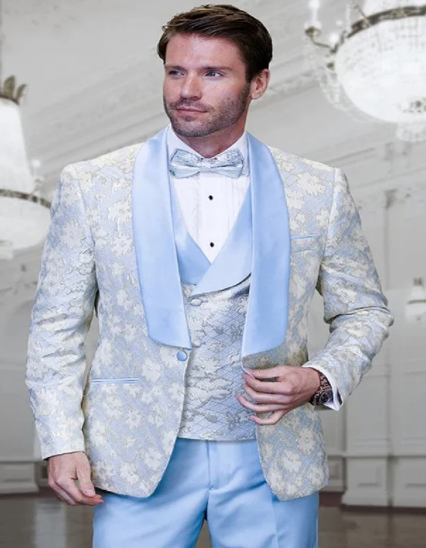 Blue Prom Suit - Blue Homecoming Outfits For Guys Sky Blue and Gold Floral Paisley