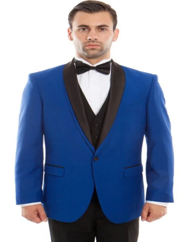 Blue Prom Suit - Blue Homecoming Outfits For Guys Slim Fit Solid Black Vest in Royal Blue