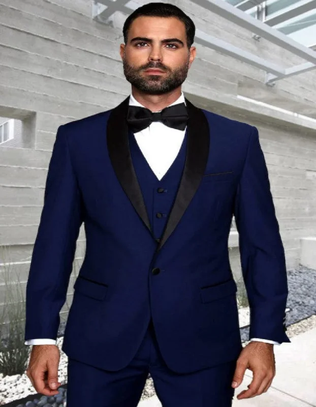 Blue Prom Suit - Blue Homecoming Outfits For Guys Wedding Tuxedo in Sapphire Blue and Black