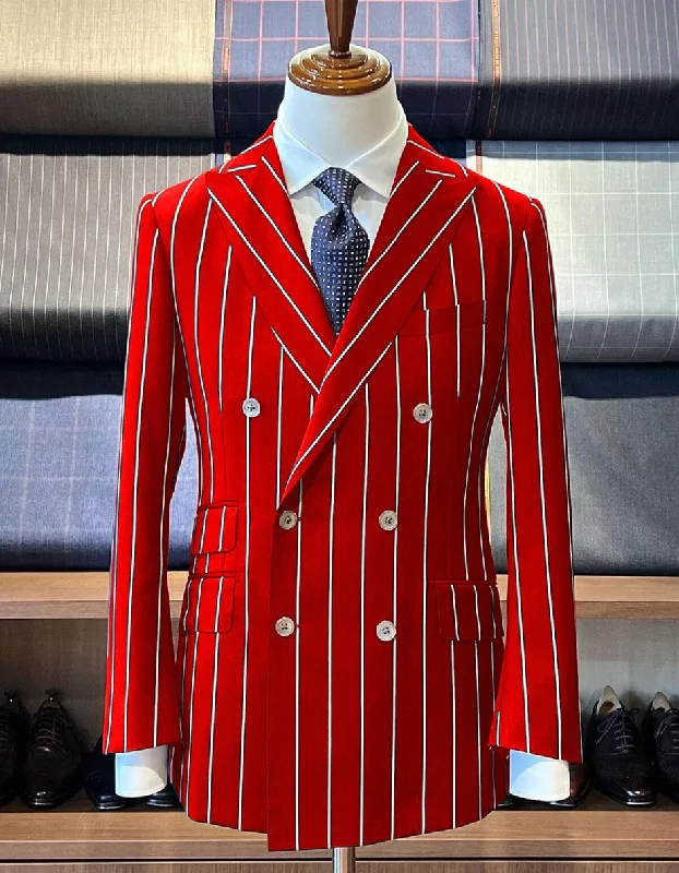 Hot Red Pinstripe Suit - Gangster Suit - 1920's Suit - Double Breasted Suit