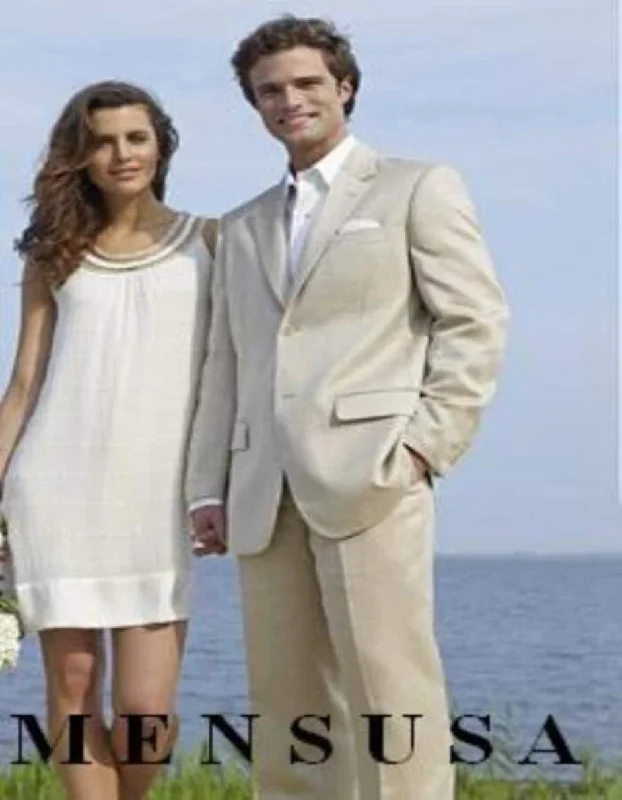 Linen Suit - Mens Summer Suits in Light Tan - Beach  Wedding