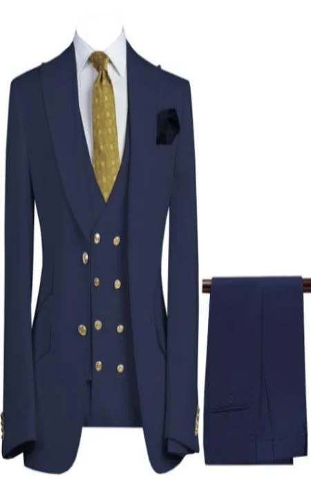 Mens 3-Piece Suit Notch Lapel Navy Suit