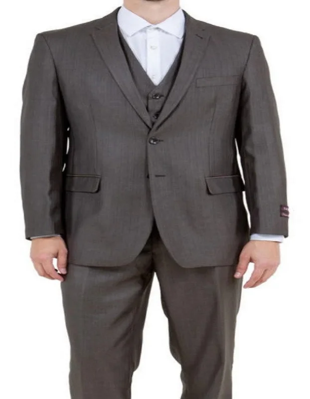 Mens Brown Sharkskin 3 Piece Single Breasted Suit Regular Fit