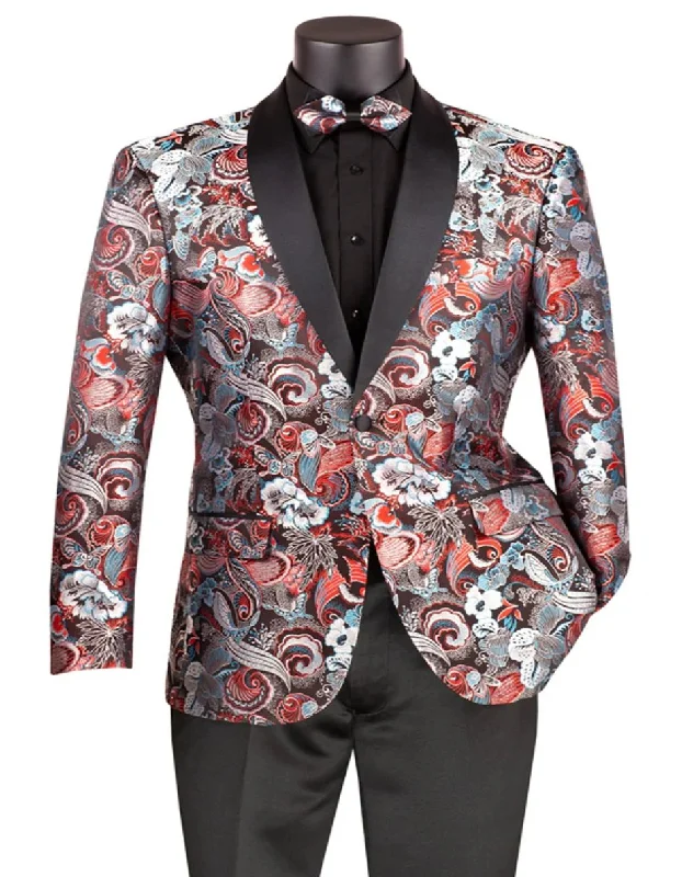 Mens Burgundy Prom Tuxedo - Maroon Wedding Dinner Floral Suit