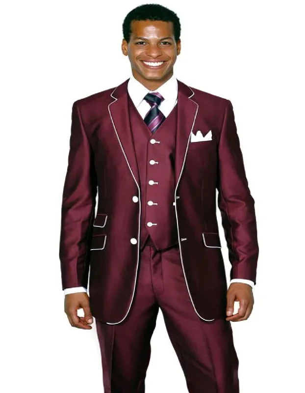 Mens Burgundy Prom Tuxedo - Maroon Wedding Dinner Shiny Suit