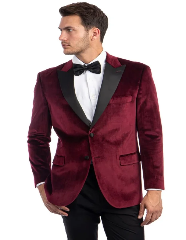 Mens Burgundy Prom Tuxedo - Maroon Wedding Dinner Single Breasted Suit