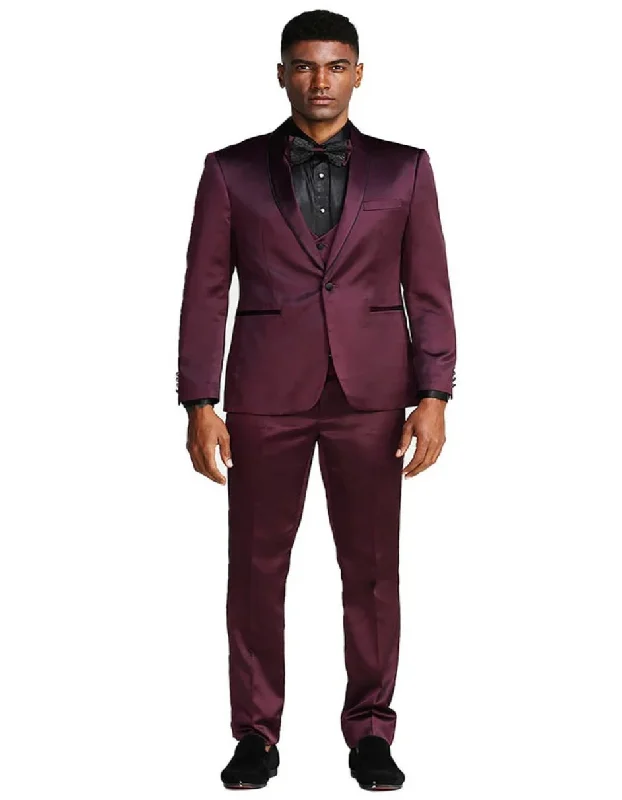 Mens Burgundy Prom Tuxedo - Maroon Wedding Dinner Slim Fit Suit