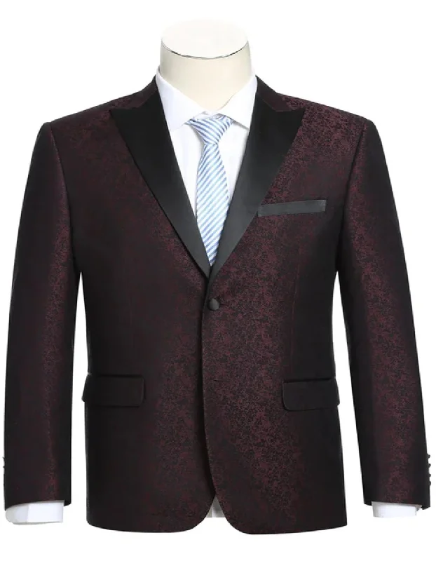 Mens Burgundy Prom Tuxedo - Maroon Wedding Dinner Two Button Suit