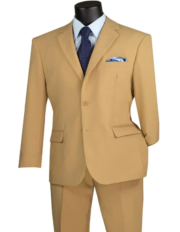 Mens Khaki Color Tuxedo - Mens 2 Button Classic Poplin Khaki Suit