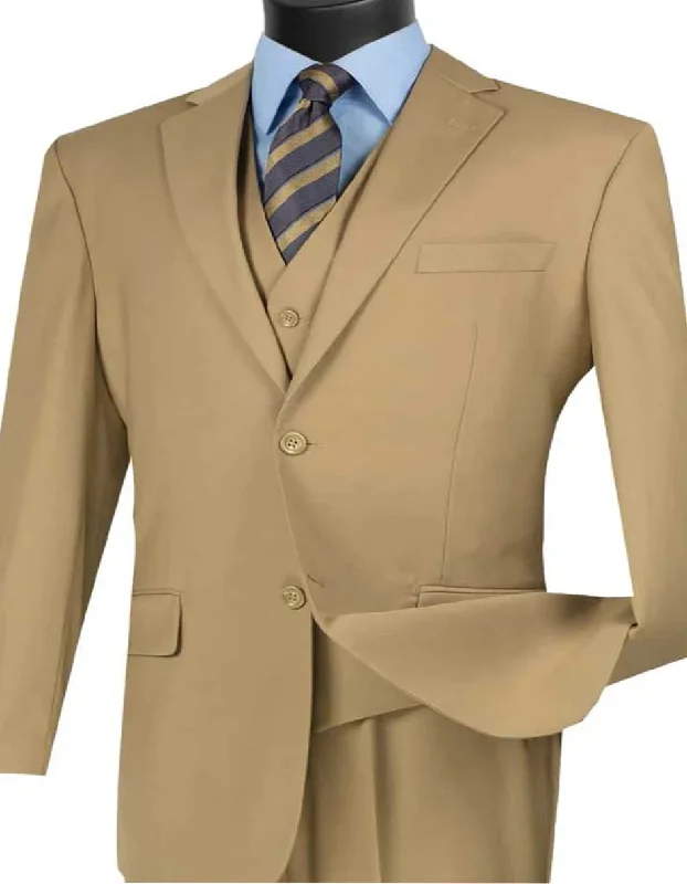 Mens Khaki Color Tuxedo - Mens Basic Two Button Vested Khaki Suit