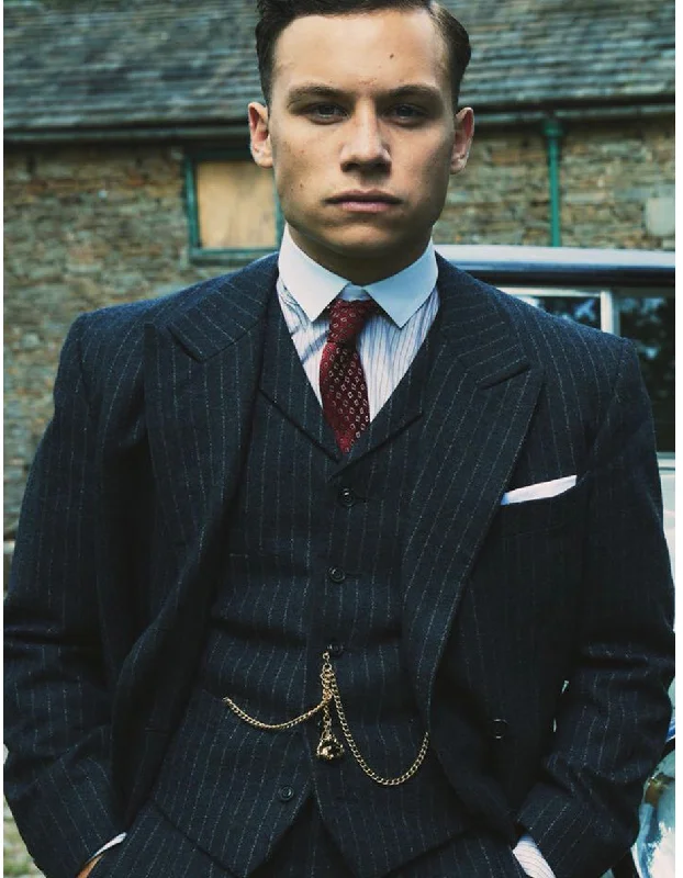 Mens Peaky Blinders Costume Michael Gray 1920s Vested Pinstripe Suit