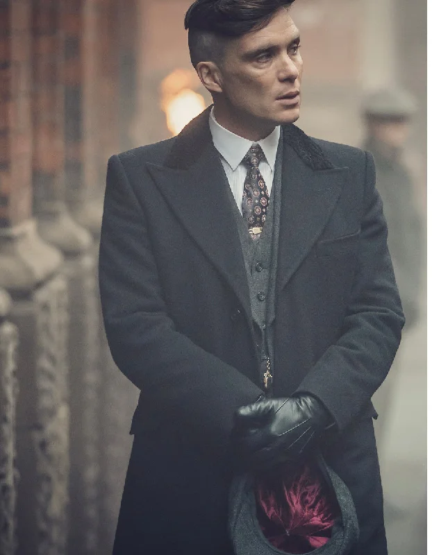 Mens Peaky Blinders Costume Thomas Shelby Vested Suit & Black Overcoat