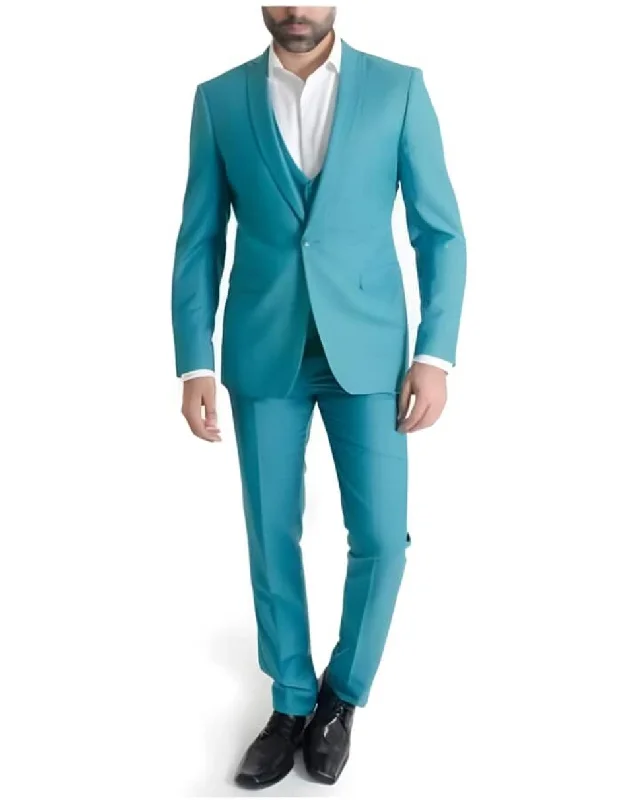 Mens Slim Fit Vested Suit - Slim Fit 3 Pieces Turquoise Suit - RET208-19