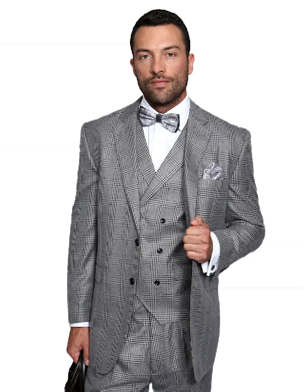 Mens Two Button Single Breasted Notch Lapel Grey Suit