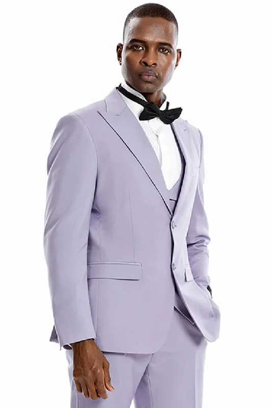 Men's Two Button Vested Peak Lapel Pastel Wedding & Prom Lavender Suit