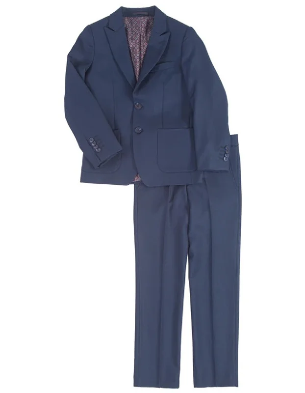 Boys 2 Button Peak Lapel Wedding Suit in Navy