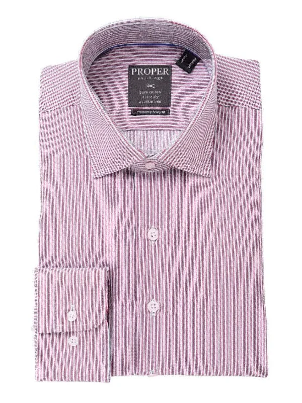 The Suit Depot Mens Cotton Red Striped Wrinkle Free Slim Fit Dress Shirt