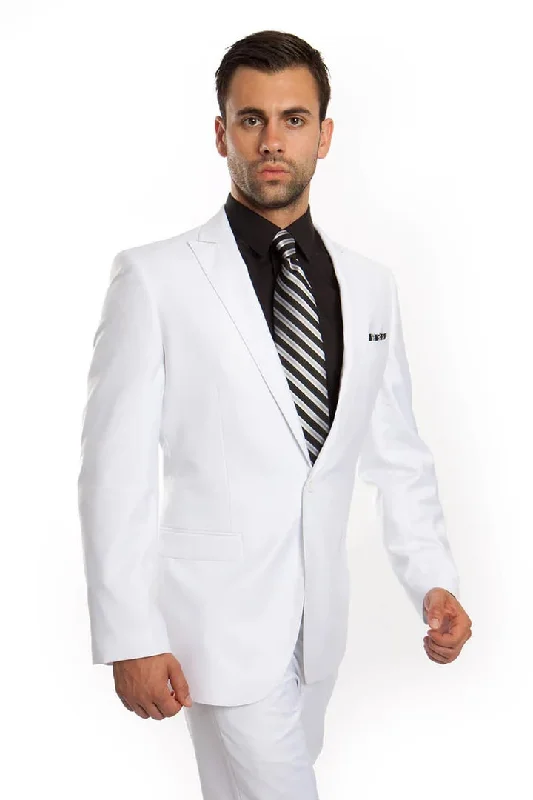 White Wedding Suit For Men - Perfect For Groom - Men's Slim Fit One Button Peak Lapel Suit In White