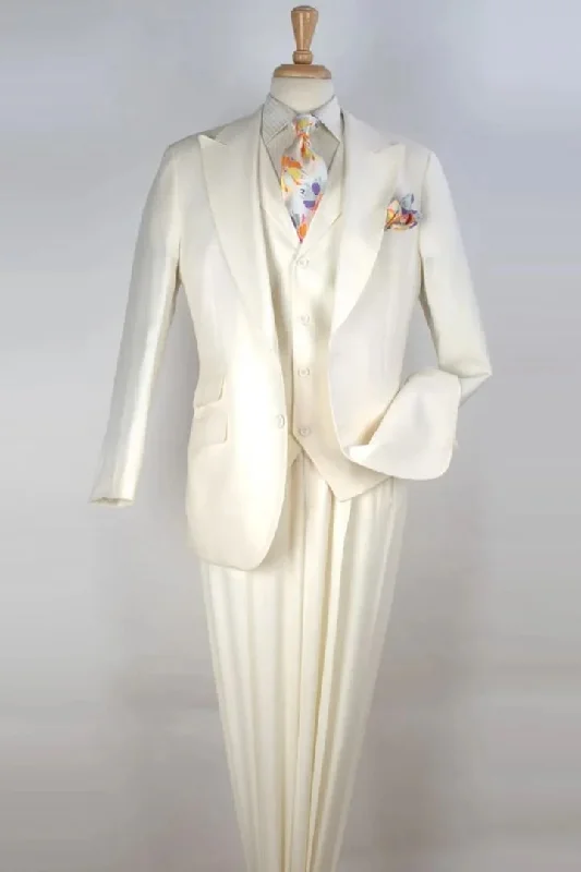 White Wedding Suit For Men - Perfect For Groom - Mens White Wide Peak Lapel Vested Suit In Super 150's Merino Wool