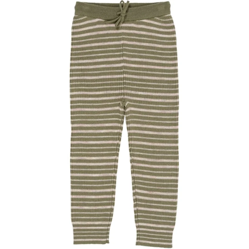 Copenhagen Colors Sage Green/Cream Comb Merino Classic Rib Leggings w. Drawstrings