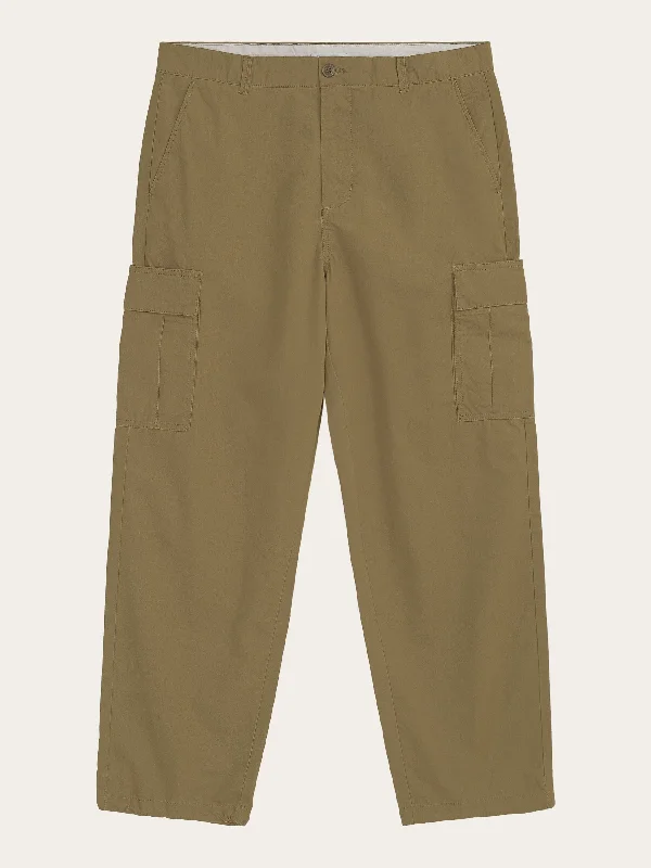 FIG loose cargo poplin pants - GOTS/Vegan - Burned Olive