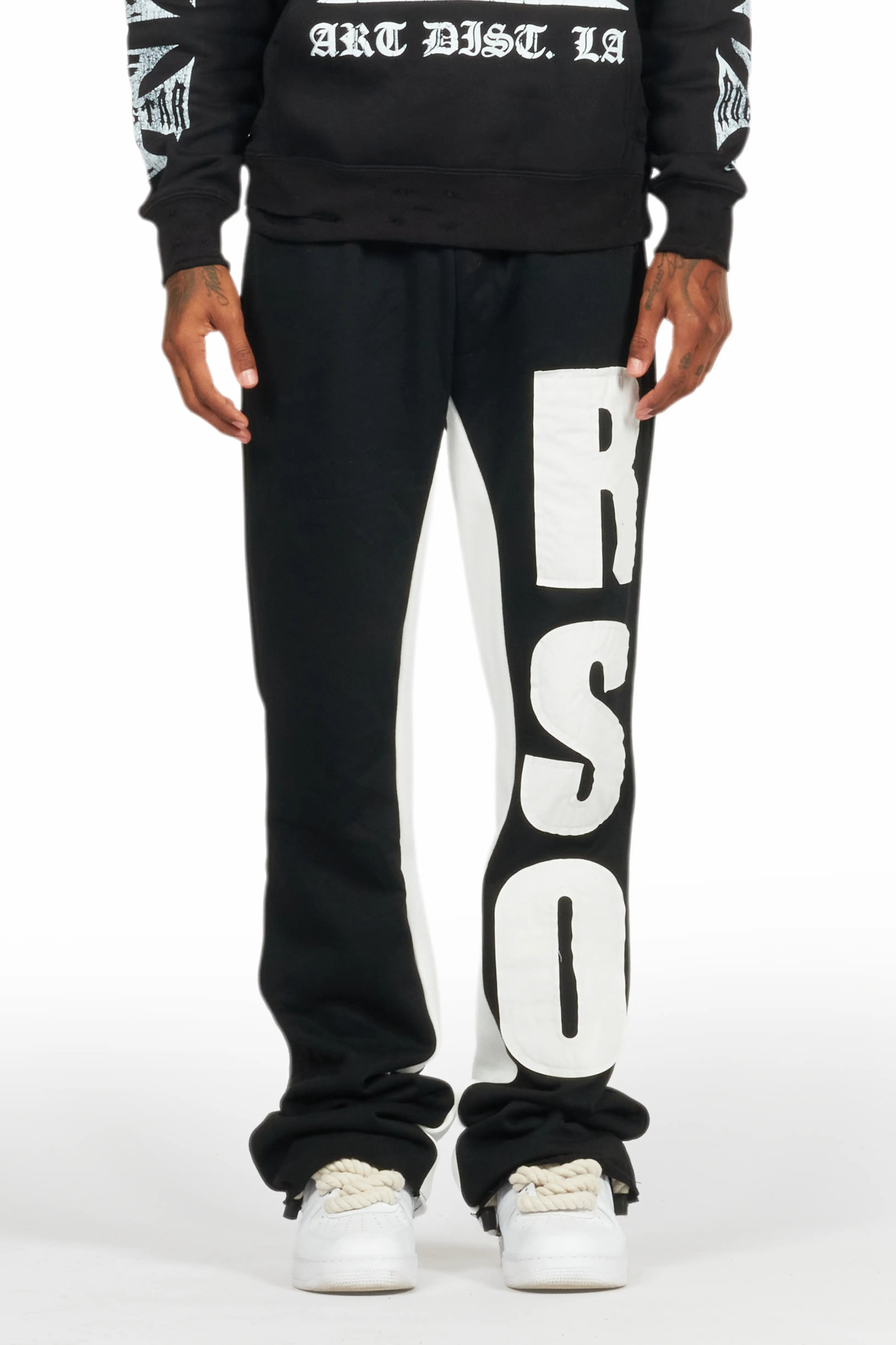 Uko Jet Black Stacked Baggy Track Pant