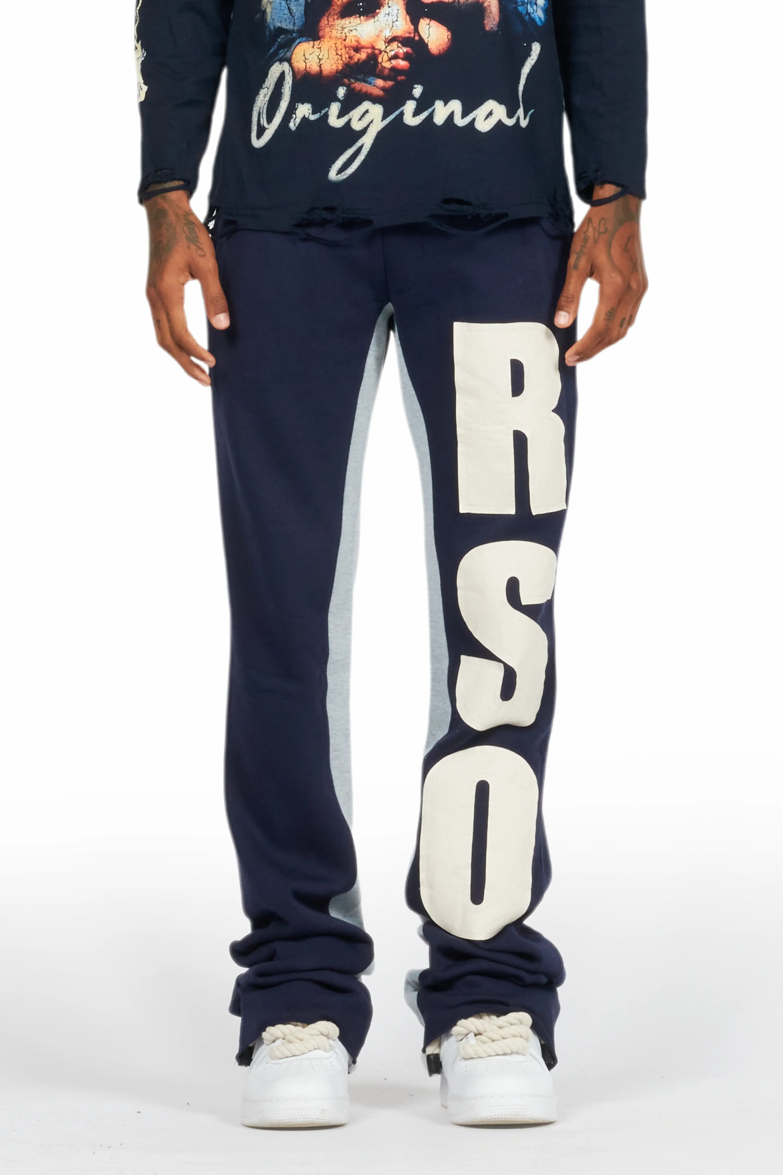 Uko Navy Stacked Baggy Track Pant