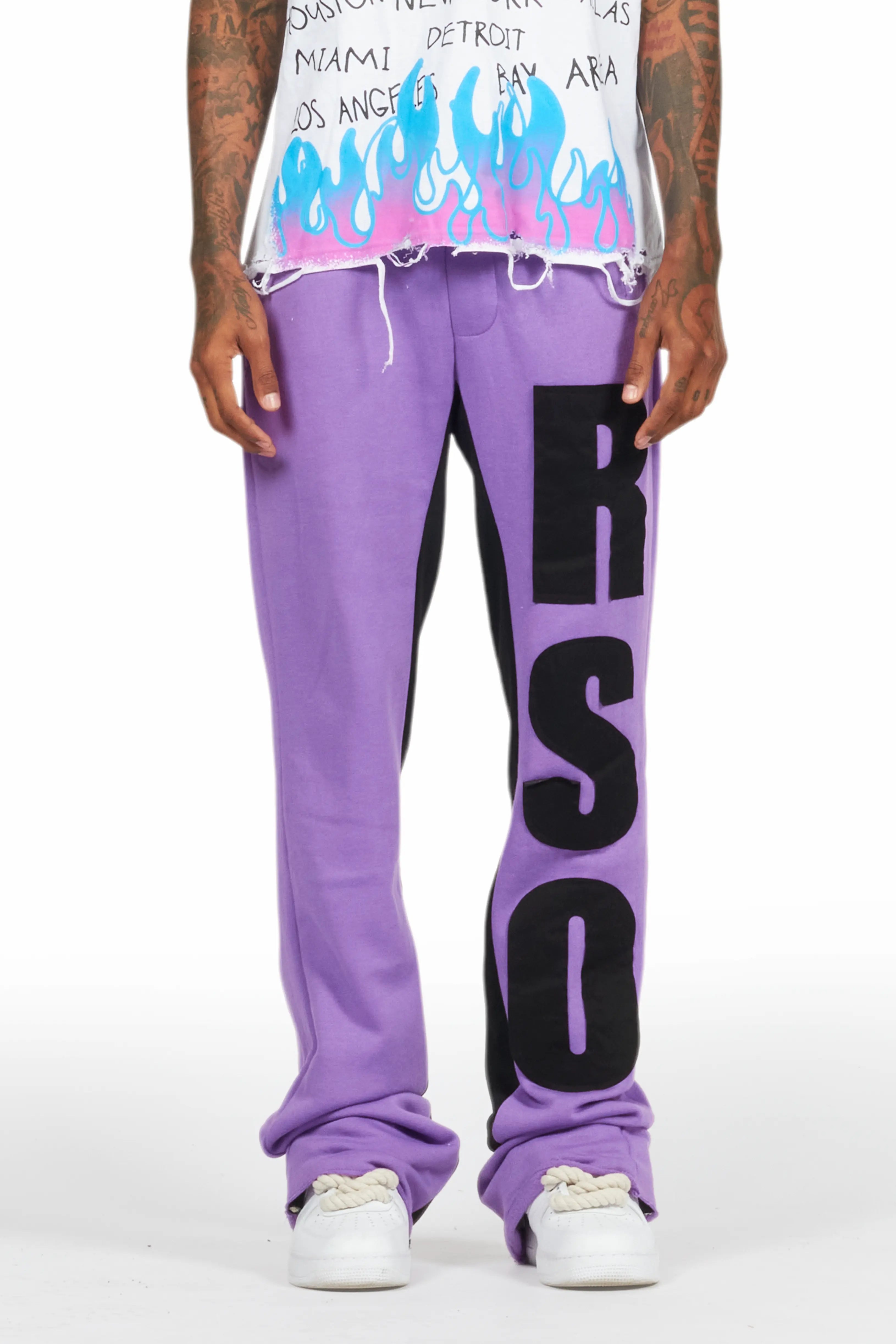 Uko Purple Stacked Baggy Track Pant