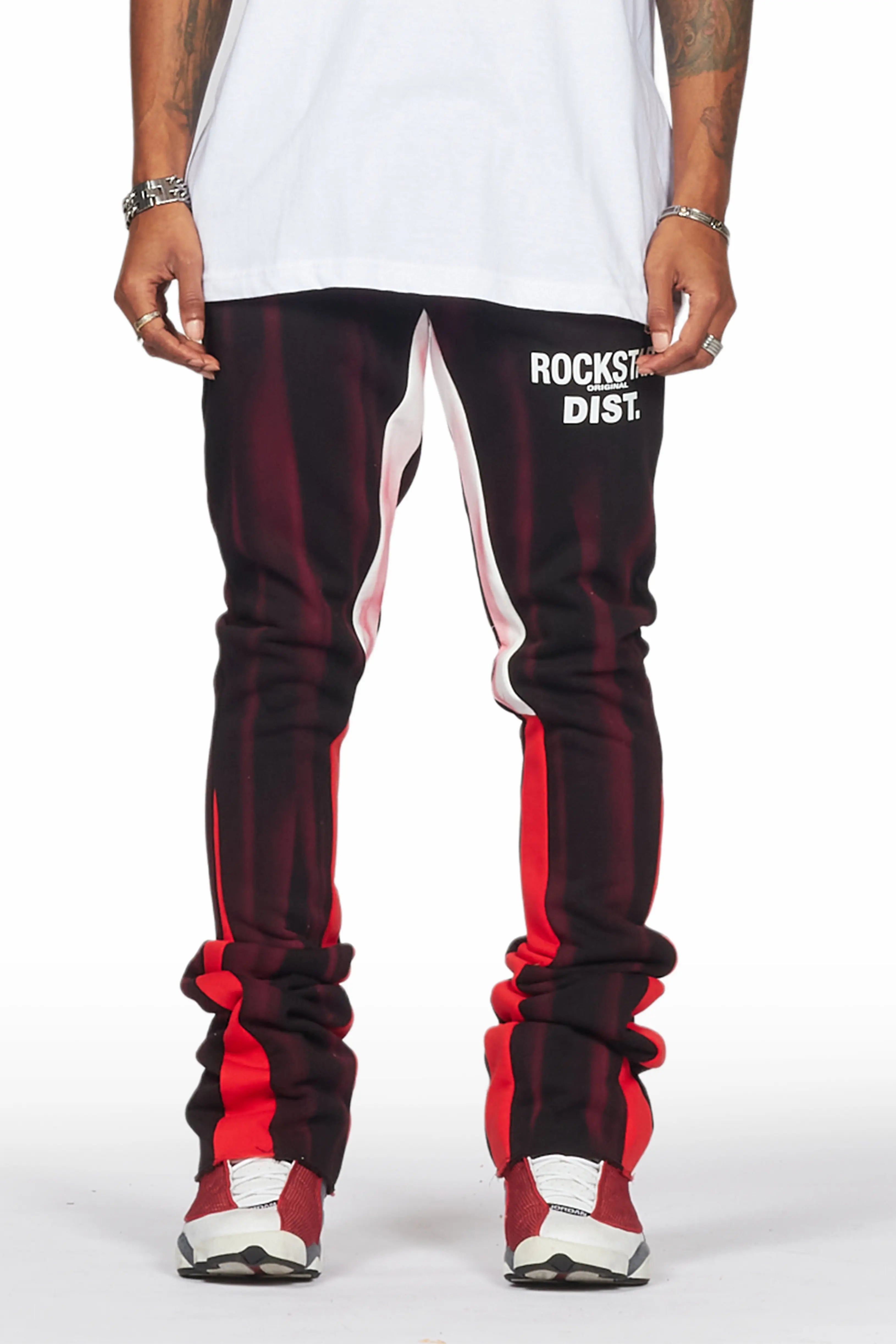 Firoz Black/Red Graphic Stacked Flare Pant