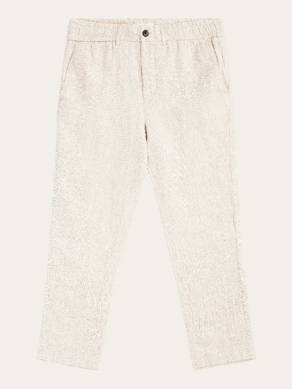 TIM tapered herringbone linen elastic waist string pants - GOTS/Vegan - Light feather gray